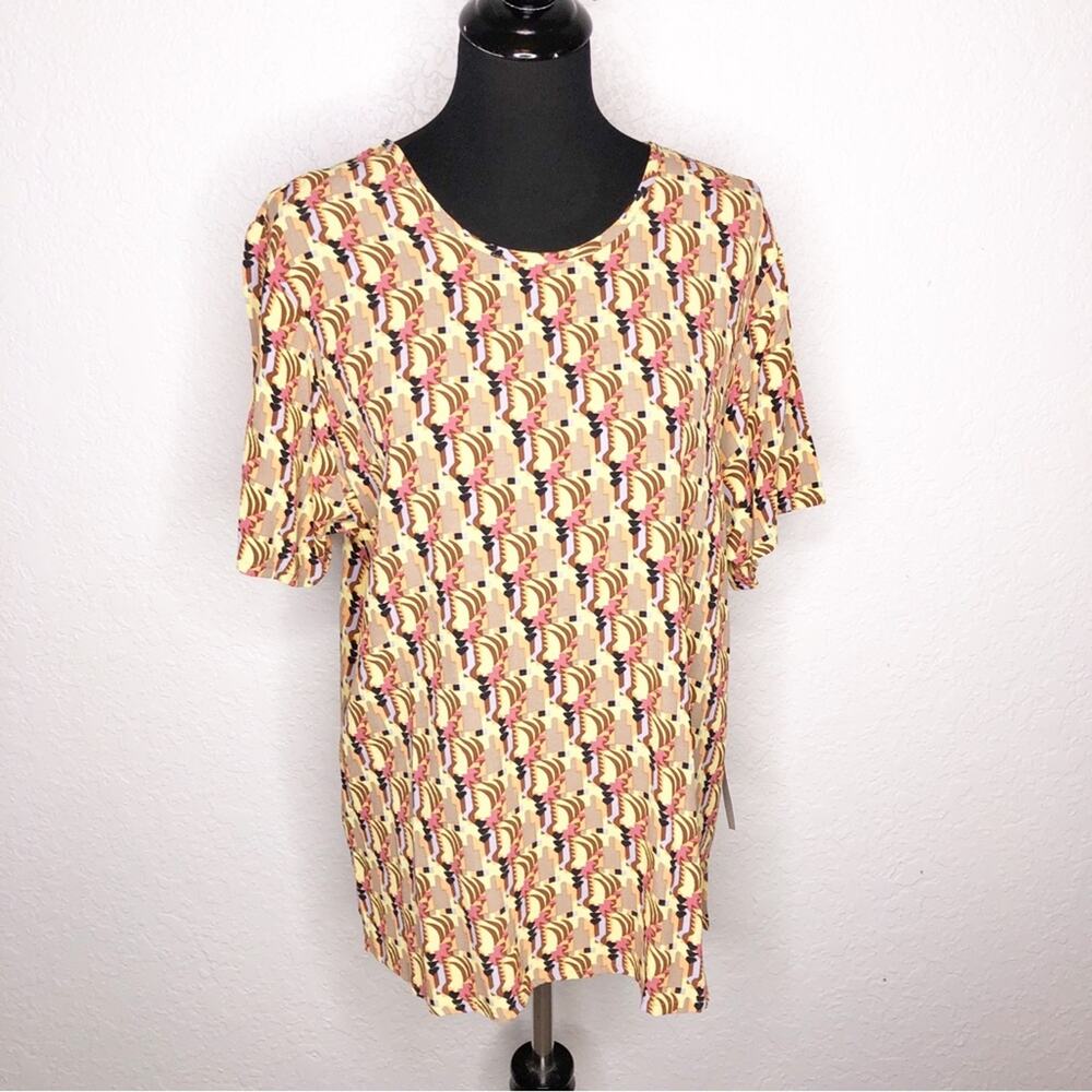 Flax gold multicolor geometric deco print top size Small NWT